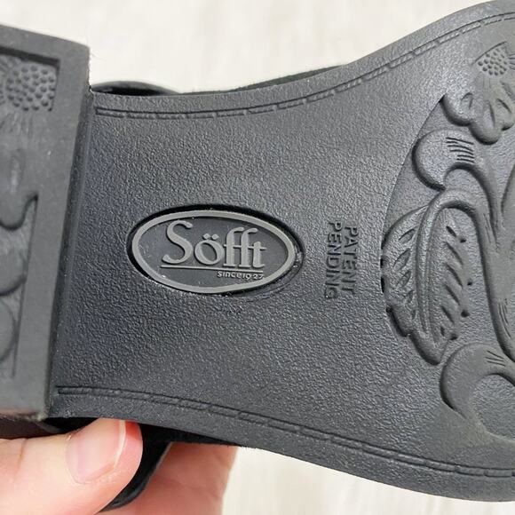 Sofft Black Suede Western Style Mules Sz 8 Strap/Buckle Detail Cushioned Insoles - Picture 8 of 11